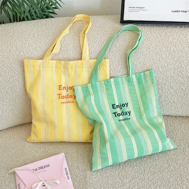 Tote Bag Canvas Print - 1 Stück 6552 zitronengelb gestreifte Canvas-Tragetasche