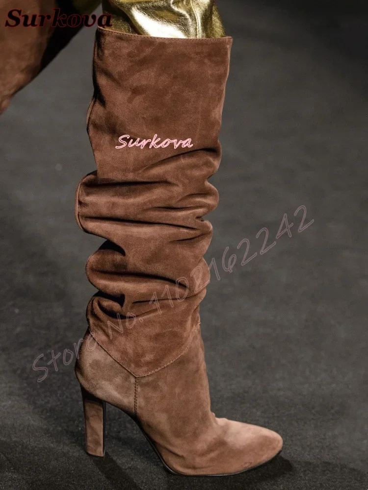 Street Fashion Dress - Retro Plissee Slip On Moderne Stiefel