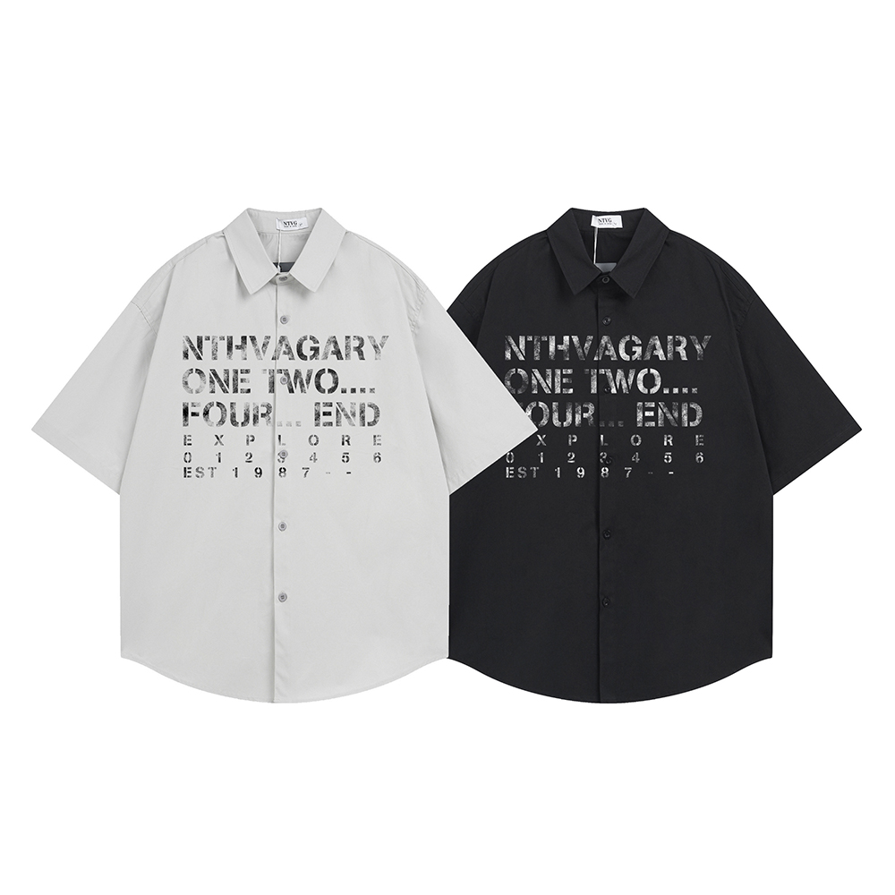 Street Fashion Reviews - Modisches Buchstaben-Print-Shirt Kurzarm Herrenhemden Y2k Designer-Oberteile
