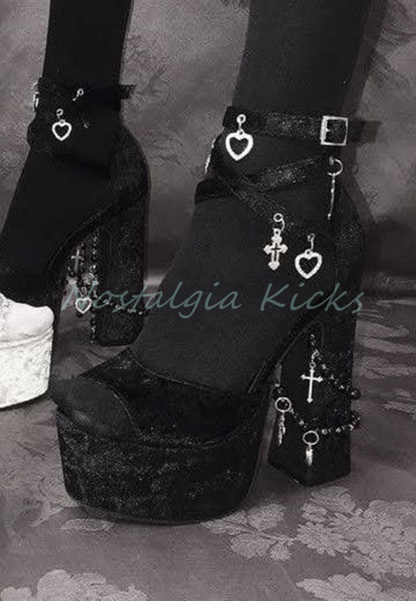 Street Fashion Dress - Gothic Schwarz Samt Plattform High Heel