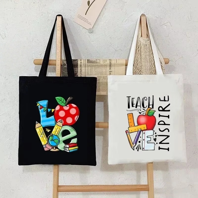 Tote Bag Canvas Print - Damen-Schultertasche aus Segeltuch mit Aufdruck „Teach