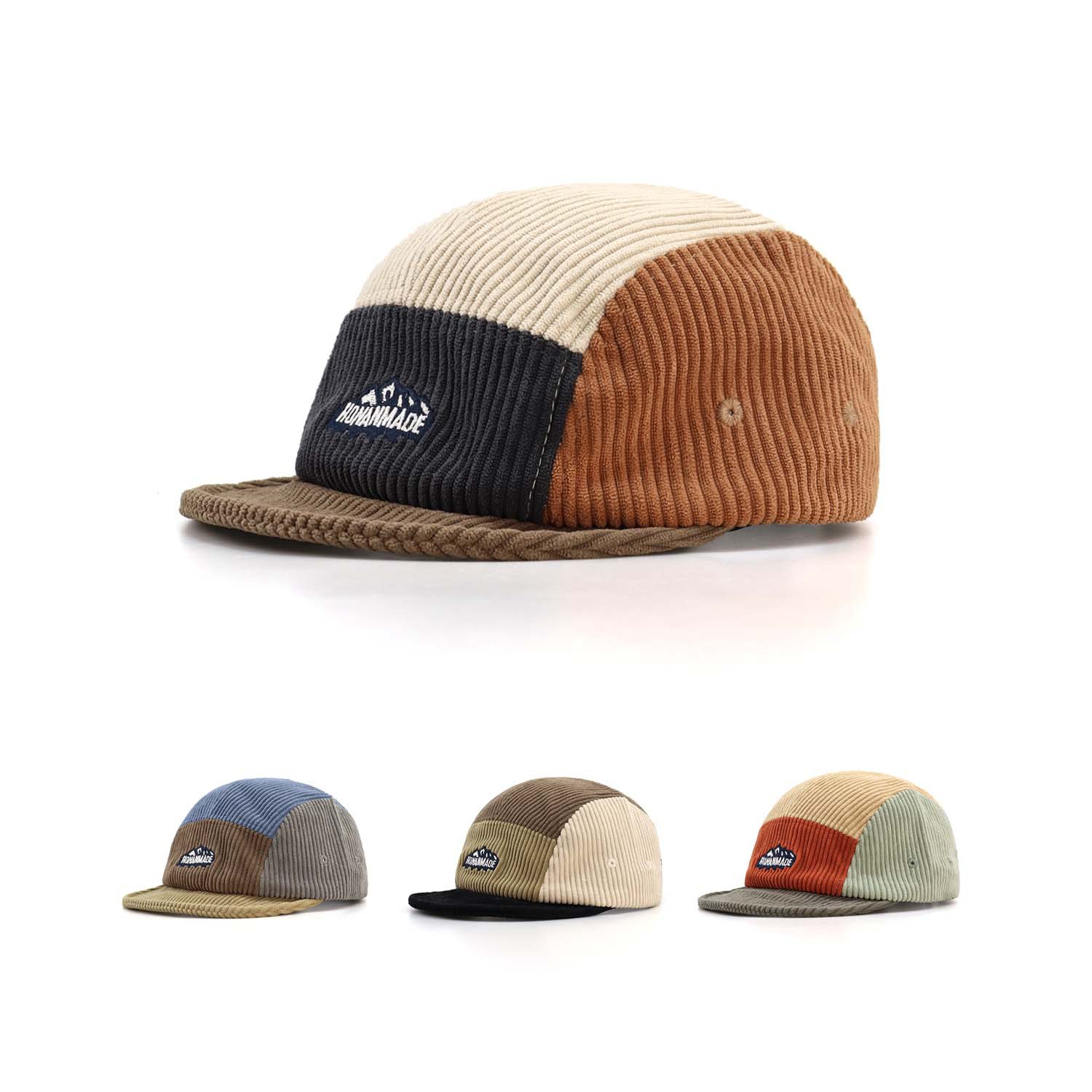 Corduroy Cap 5 Panel - Damen-Baseballkappe aus weichem, strukturiertem Cord, Farbblock,