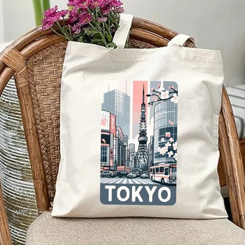 Tote Bag Canvas Print - Ästhetische Einkaufstasche aus Segeltuch mit Tokio-Stadtlandschaft