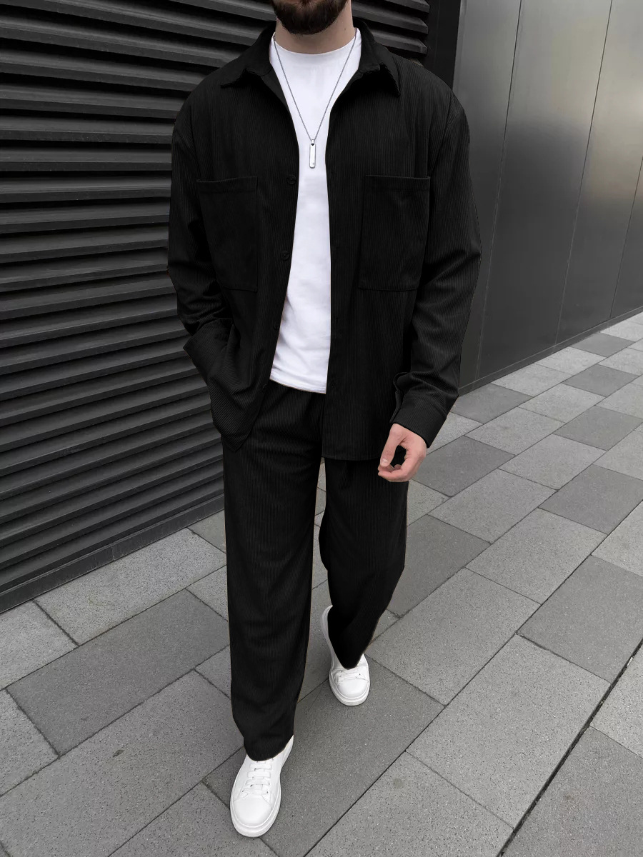 Street Fashion Outfit - Herren-Cordanzug im Zweiteiler-Design: Langärmliges Hemd mit