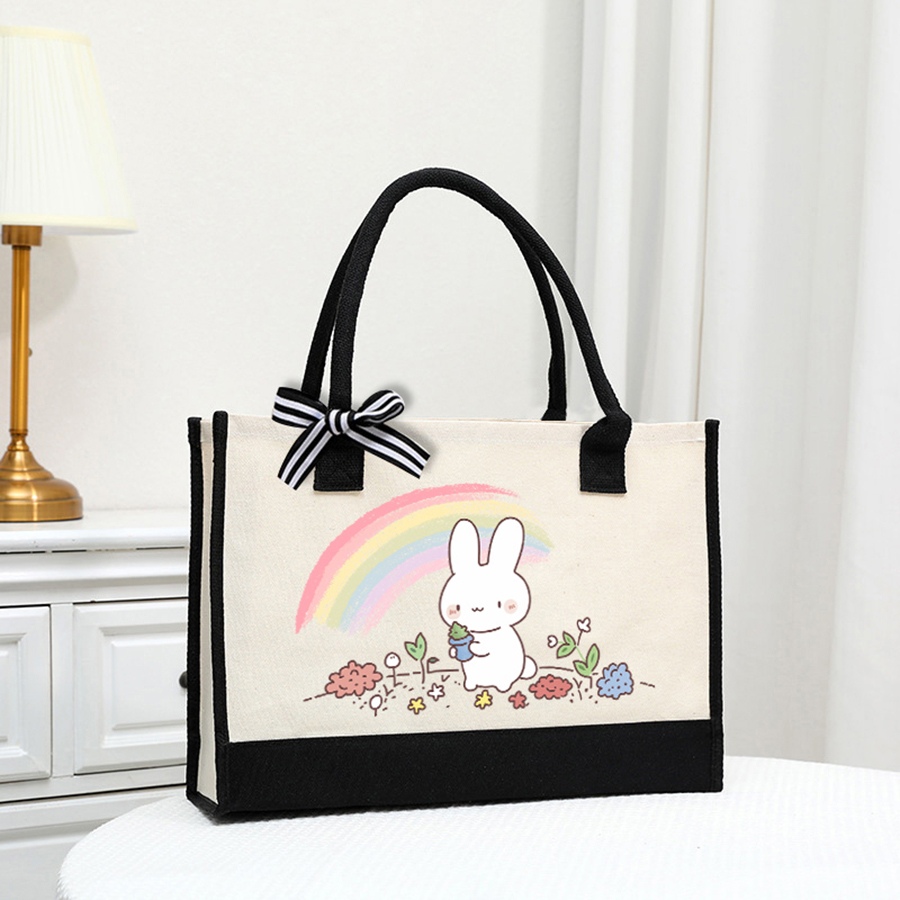 Tote Bag Canvas Print - Leichte weiße Canvas-Tasche mit Cartoon-Print –