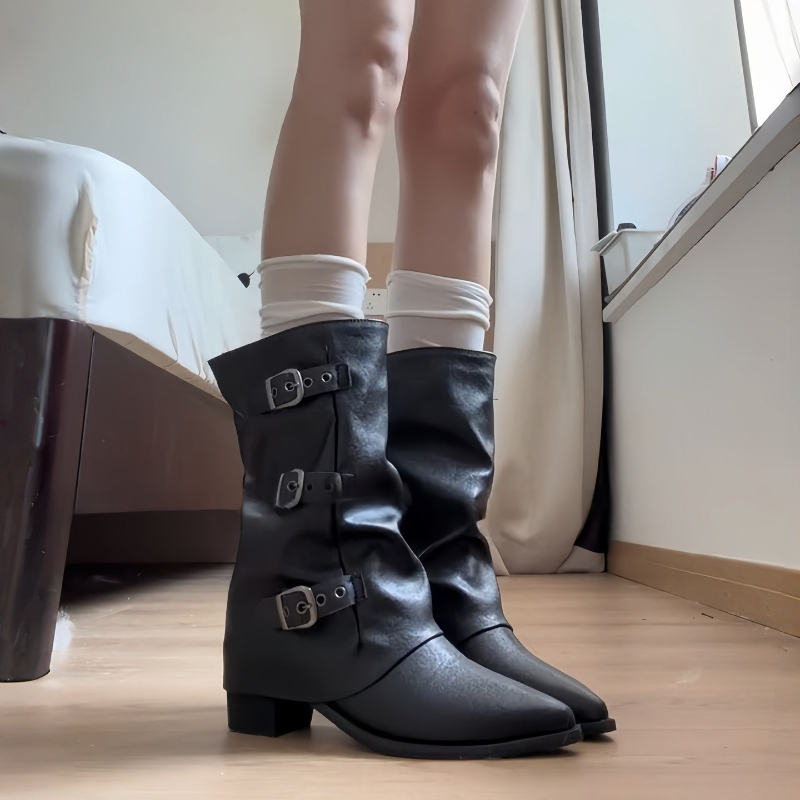 Street Fashion Youtube - Herbst Damenhosen Tube Slouch Mid-Calf Boots