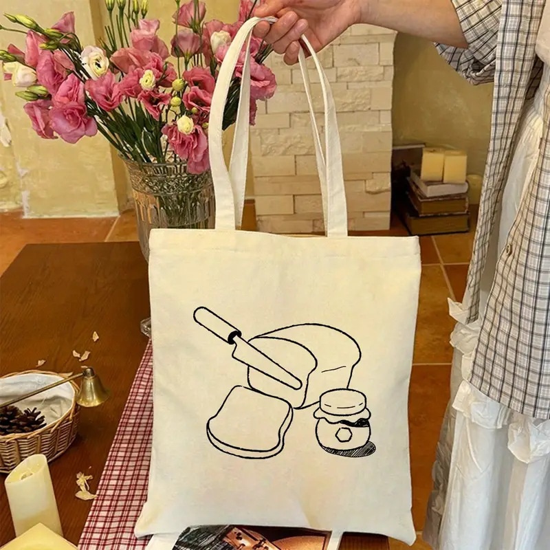 Tote Bag Canvas Print - Bread Jam Line Art Canvas-Tragetasche, minimalistische