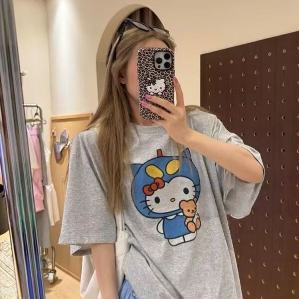 Street Fashion Casual - Kurzärmliges T-Shirt mit Hello Kitty-Aufdruck, Sanrio,