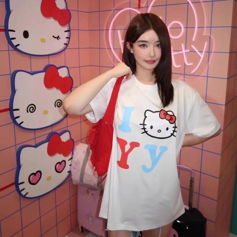 Street Fashion Casual - Kurzärmeliges Sanrio Sommer Reines Baumwoll-Unisex-T-Shirt Hello