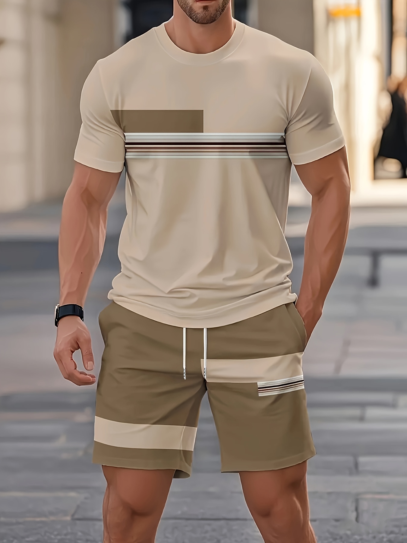 Street Fashion Outfit - Sommer Herren-Sets Lässiger O-Ausschnitt Kurzarm-Oberteil +
