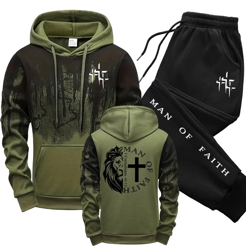 Street Fashion Outfit - Man of Faith Muster Herren-Set Kapuzenpullover