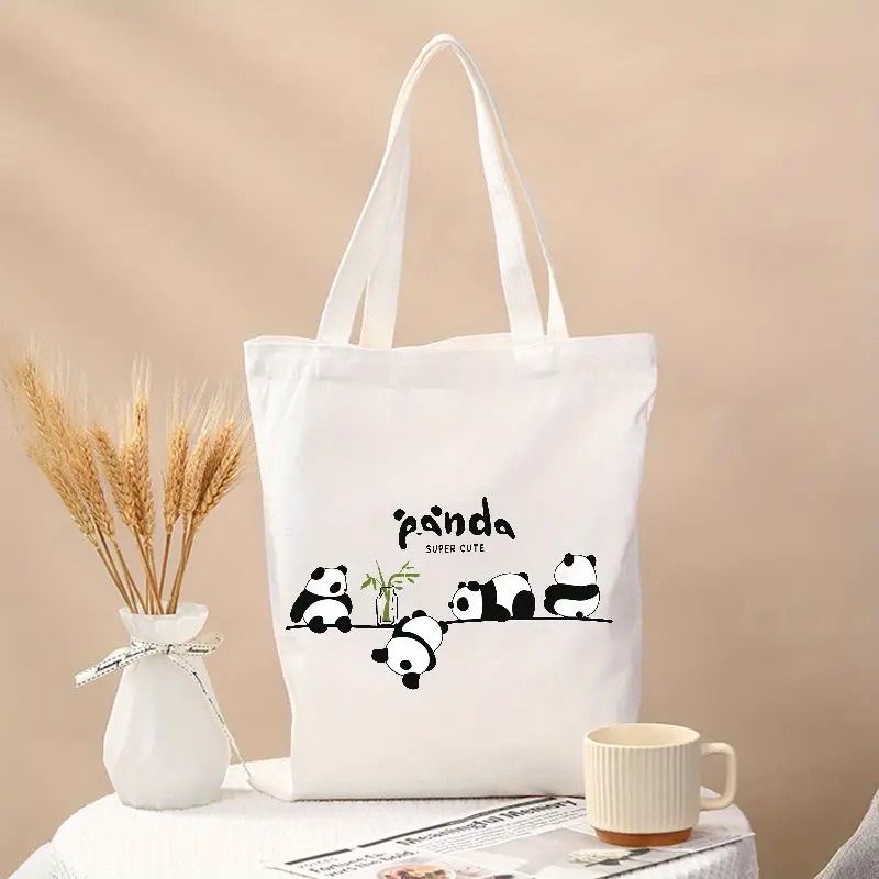 Tote Bag Canvas Print - Niedliche Panda-Print Canvas-Tragetasche Kawaii Tier Umweltfreundliche