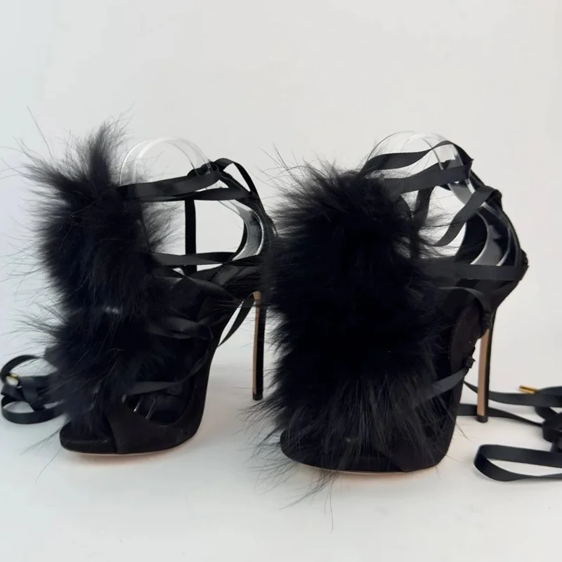 Fur Lace Up Peep Toe Hollow Ou – Street Fashion Outfit Bewertung und Preis