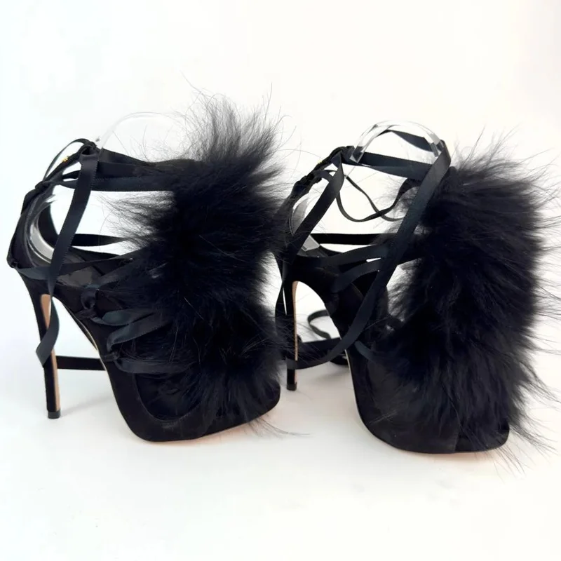 Fur Lace Up Peep Toe Hollow Ou – Street Fashion Outfit Bewertung und Preis