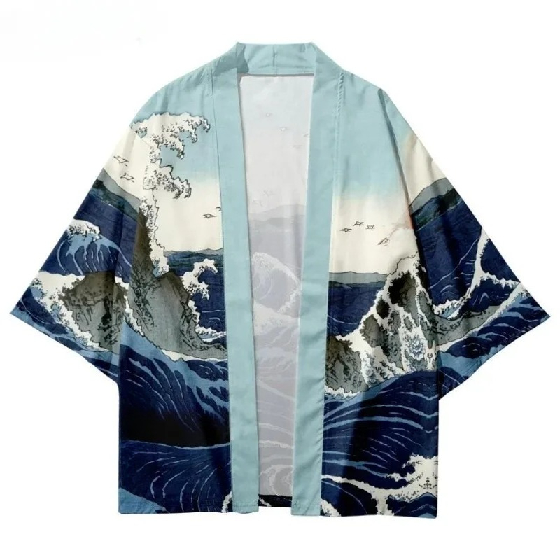 Modischer Wellenmuster-Kimono  – Street Fashion Kimono Bewertung und Preis