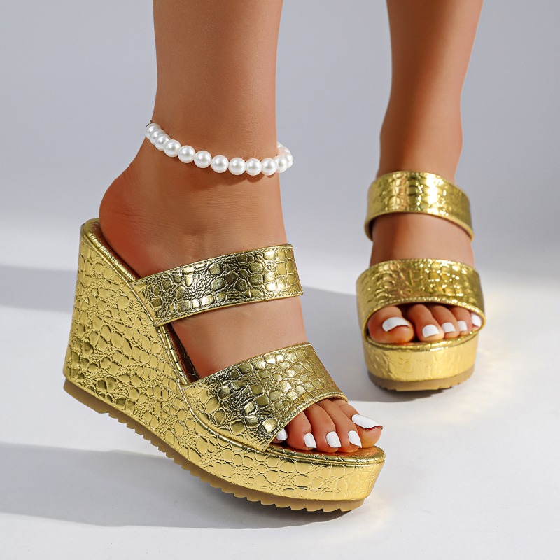 Goldene Krokodilmuster Keilabs – Street Fashion Shoes Bewertung und Preis