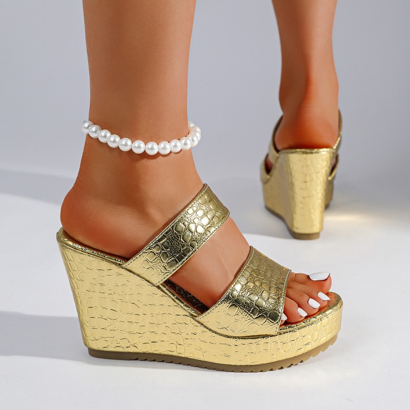 Goldene Krokodilmuster Keilabs – Street Fashion Shoes Bewertung und Preis