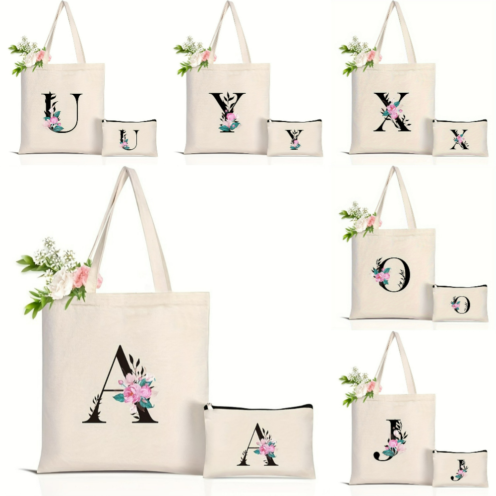 Elegante Blumen-Alphabet-Einka – Tote Bag Canvas Print Bewertung und Preis